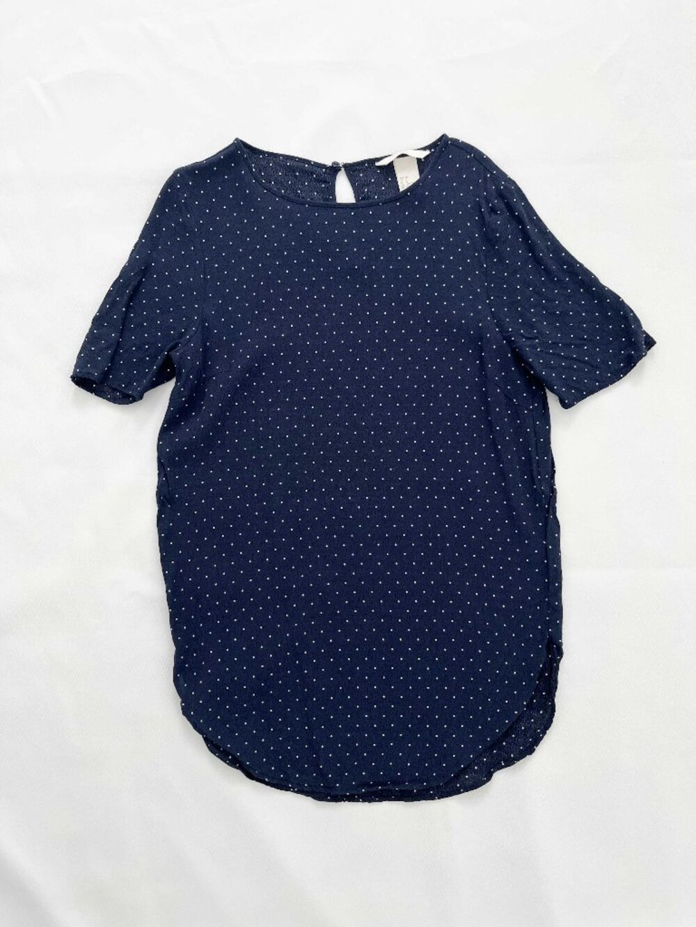 H&M Dark Blue and White Polka-Dot Blouse Top Women's 0